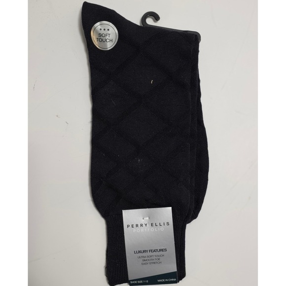 Perry Ellis Portfolio Dress Socks Mens 7-12 Black Diamond Texture NWT - Picture 2 of 5